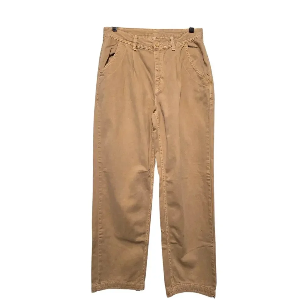 Free‎ People Anthropologie Denim Pants Crop Womens Sz 6 Mustard Tan Baggy Taper